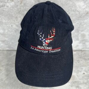 Black adjustable hunting cap with red, white, and blue‎ flag design